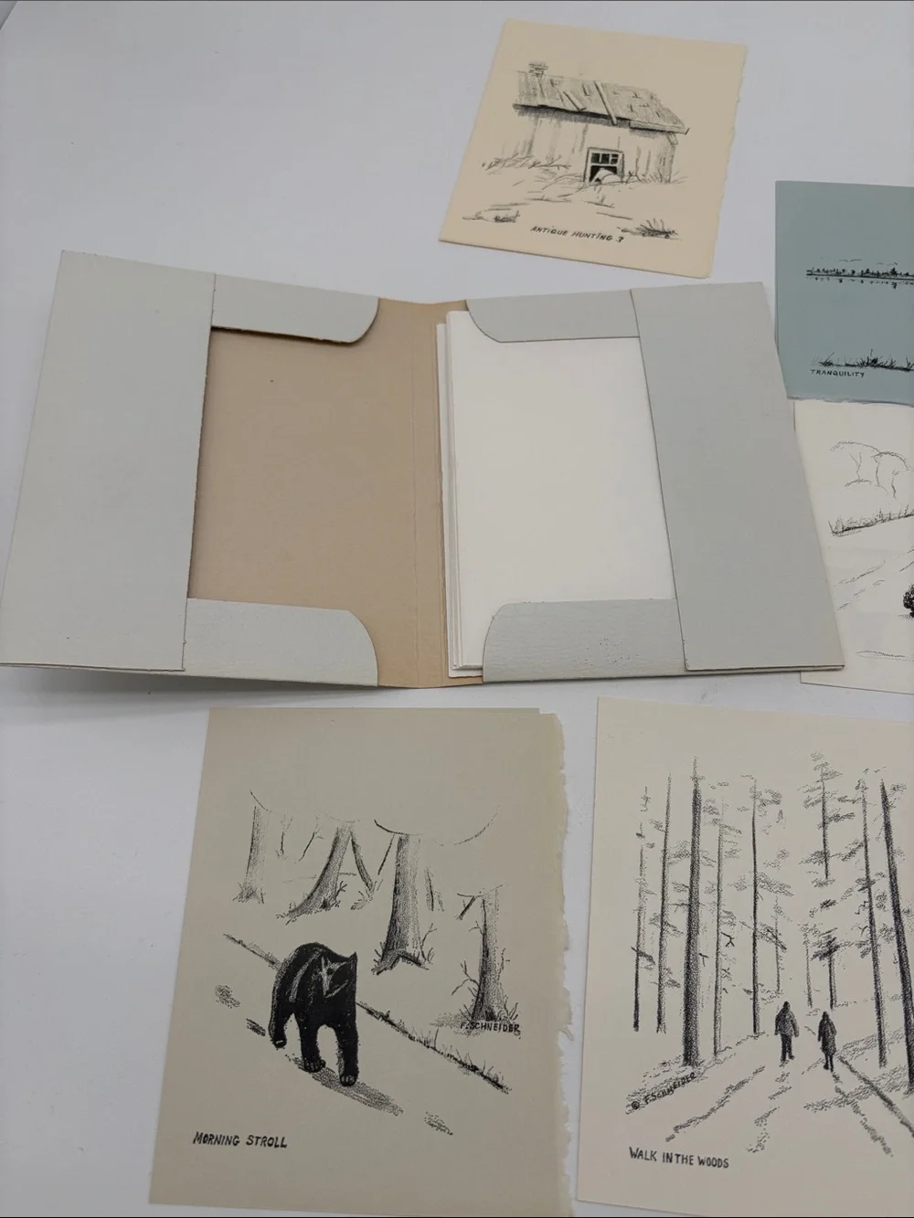 Lot of 6 Blank Cards Sketches from the Northwoods by Frances Schneider